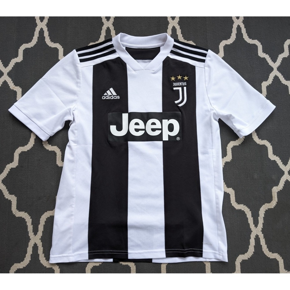 YOUTH‎ XL Juventus Soccer Jersey Black White Stripe Jeep 2018-19 Home